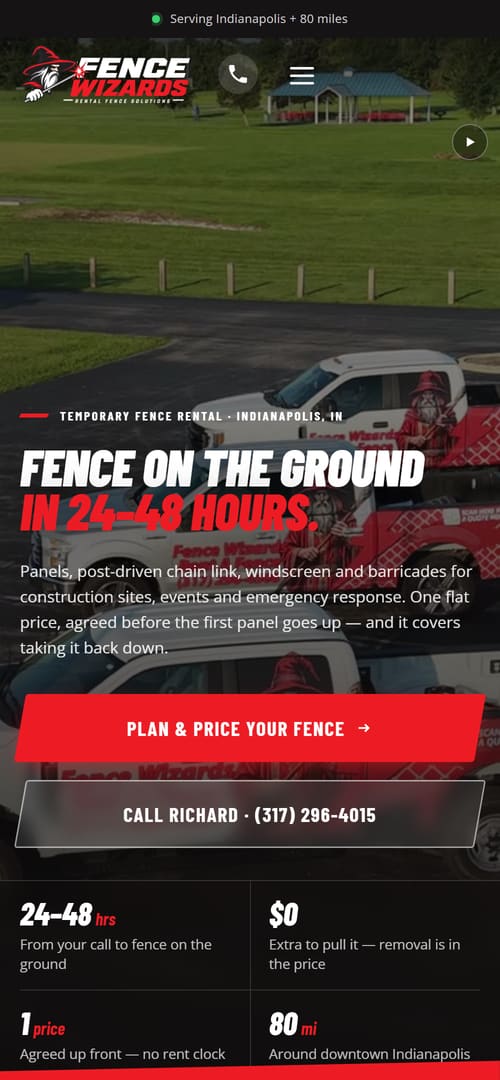 The same website on a phone
